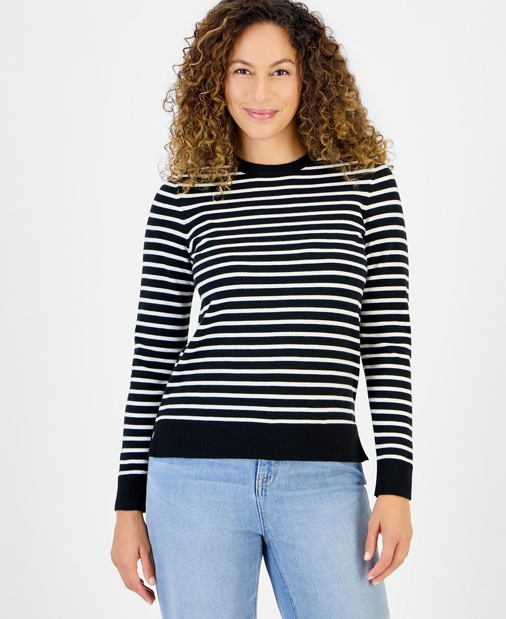 Style & Co Petite Simple Stripe Crewneck Pullover Sweater, Macy's Exclusive