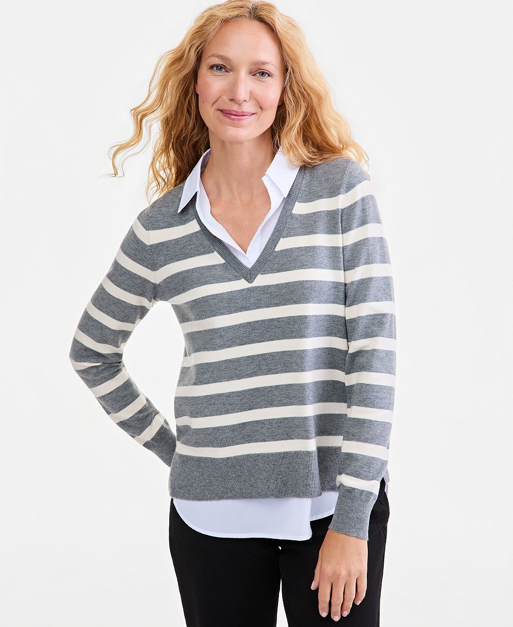 Детский поло в полоску Style & Co Petite V-Neck