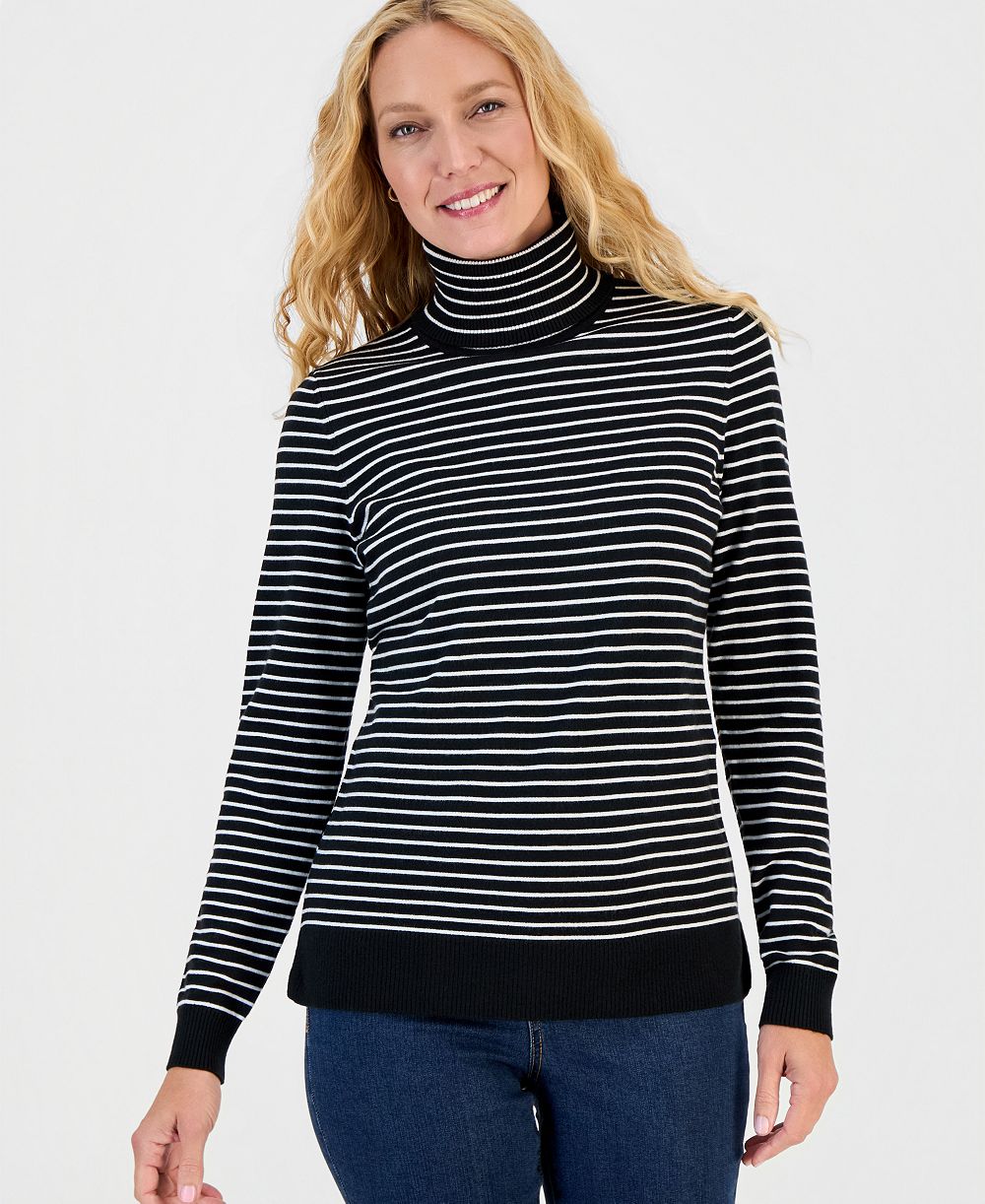 Style & Co Women's Stripe Long-Sleeve Turtleneck Sweater, Macy's Exclusive