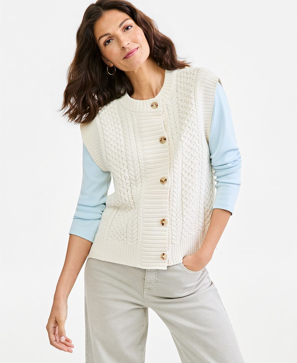 Style & Co Women's Cable-Knit Crewneck Sweater Vest, Macy's Exclusive