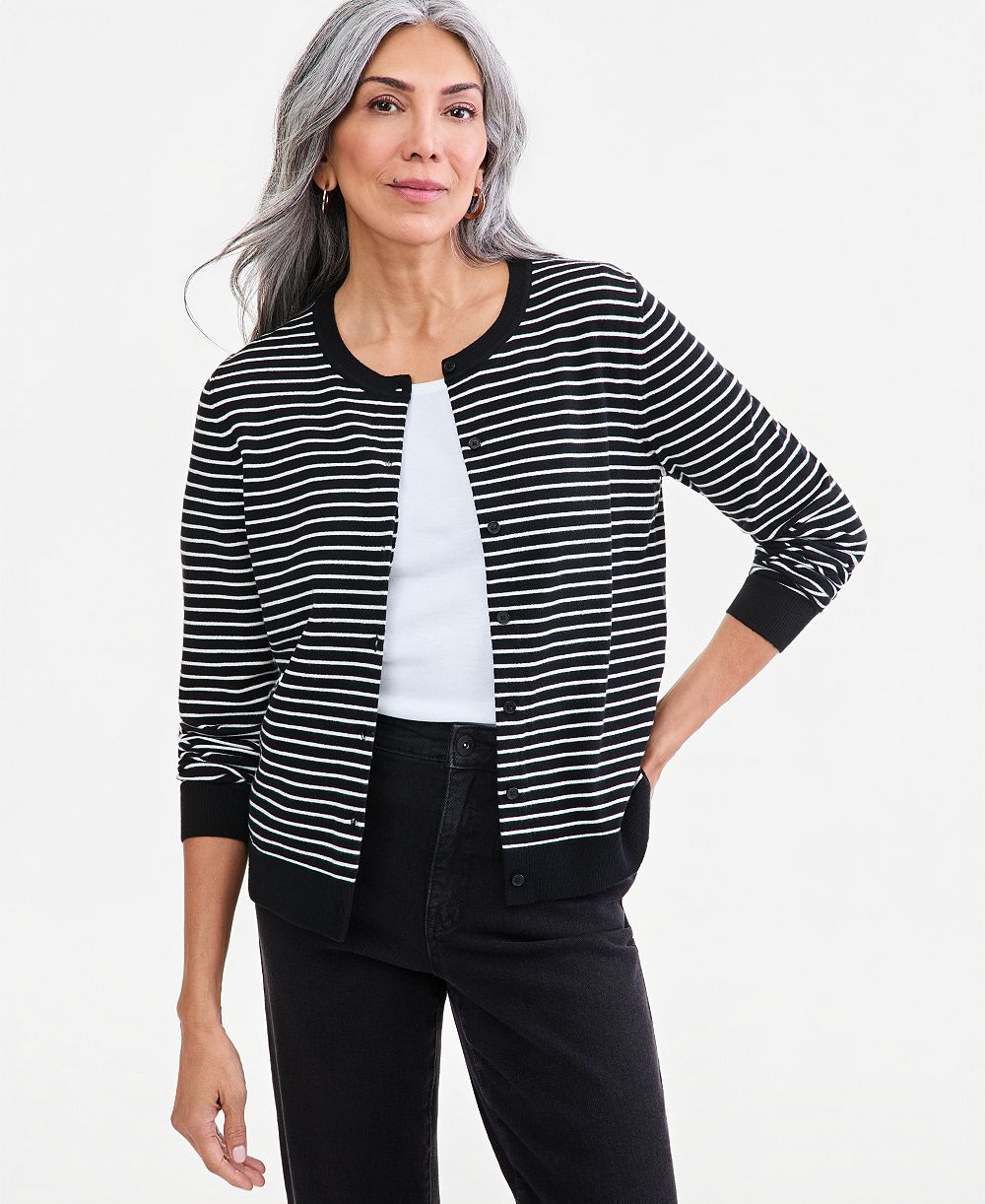 Style & Co Женский Stripe Button Front Crewneck Cardigan