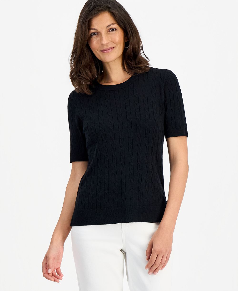 Style & Co Women's Cable-Knit Short-Sleeve Sweater, Macy's Exclusive