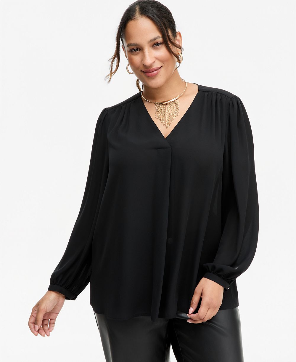I.N.C. Блузка Plus Size с длинным рукавом и V-образным вырезом