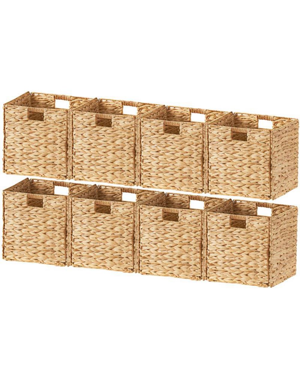 Ornavo Home Set of 8  Water Hyacinth Storage Cube Bin Basket