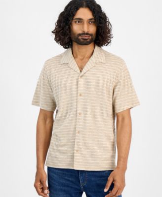 Sun + Stone Men's Short-Sleeve Wave Textured Camp Collar Shirt, Macy's Exclusive