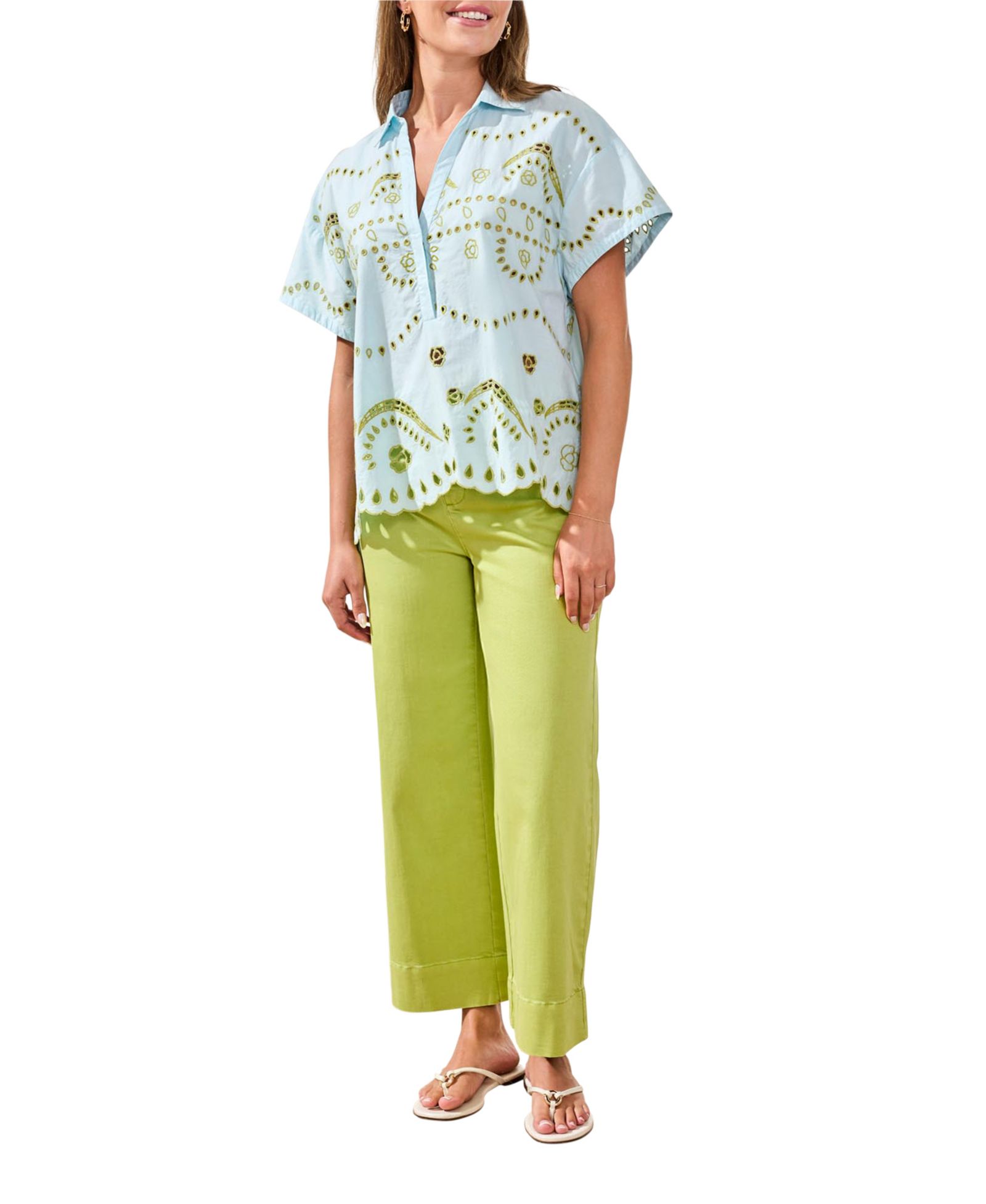 Женский топ TRIBAL Women's Embroidered Poplin Short-Sleeve