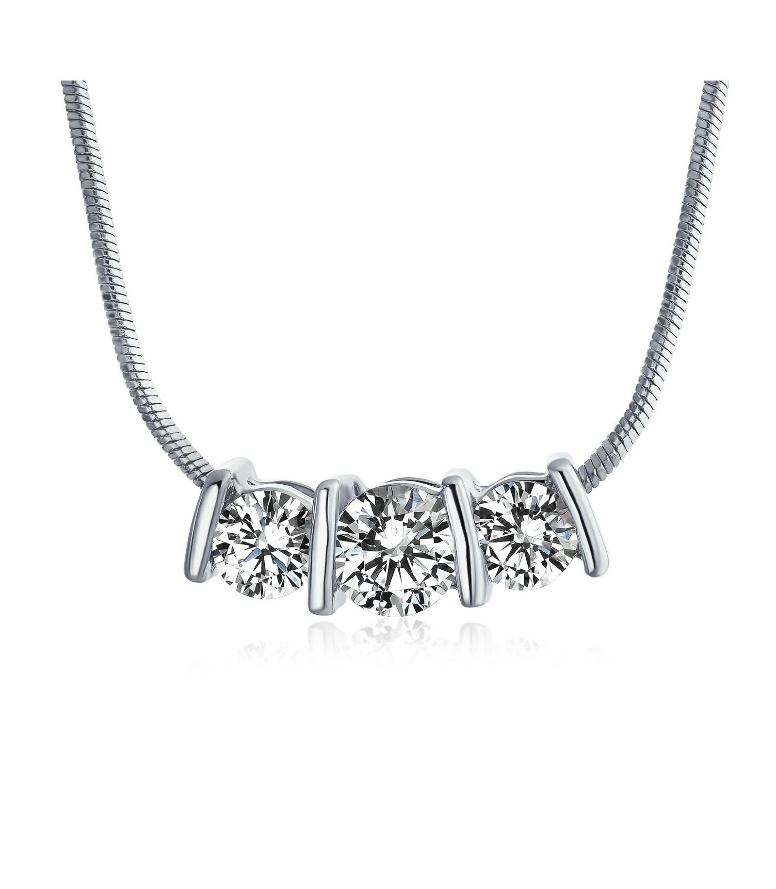 Ожерелье Bling Jewelry 3 Stone CZ Past Present Future Solitaire Cubic Zirconia
