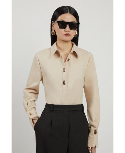 Женская рубашка Karen Millen Techno Cotton с золотой застежкой