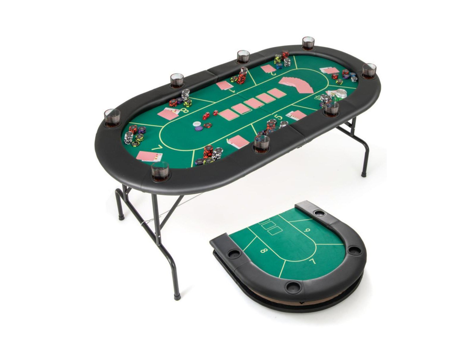 72 x 36 x 30.5 Inch Foldable Poker Table with 8 Cup Holders