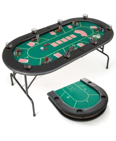 72 x 36 x 30.5 Inch Foldable Poker Table with 8 Cup Holders