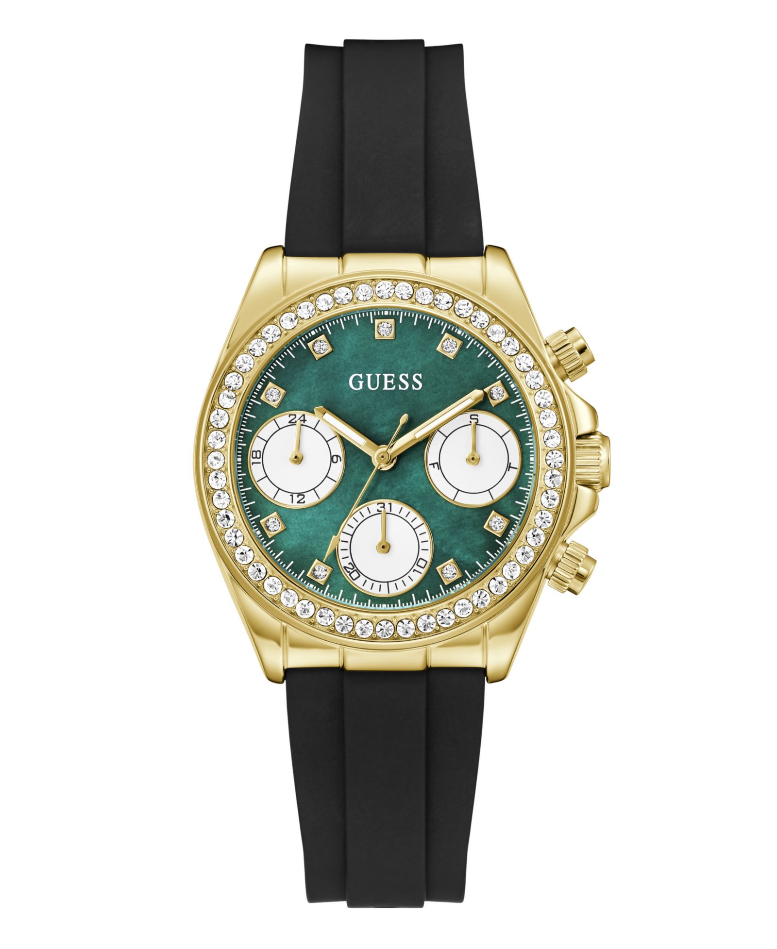GUESS Women's Gold-Tone Black Silicone Multi-Function Watch, 36mm