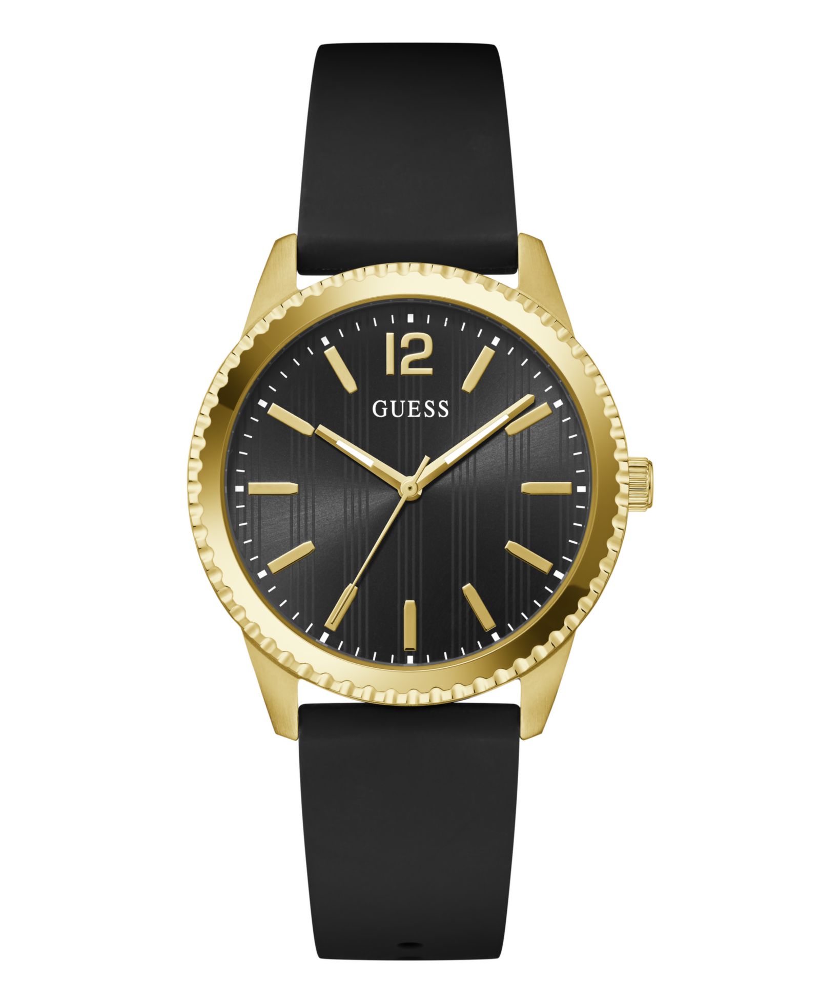 GUESS Men's Gold-Tone Black Silicone Watch, 40mm
