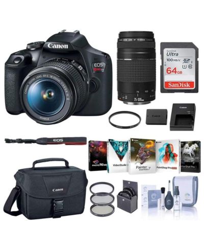 Canon EOS Rebel T7 DSLR Camera w/EFS 18-55mm and EF 75-300mm Lens w/Basic Kit