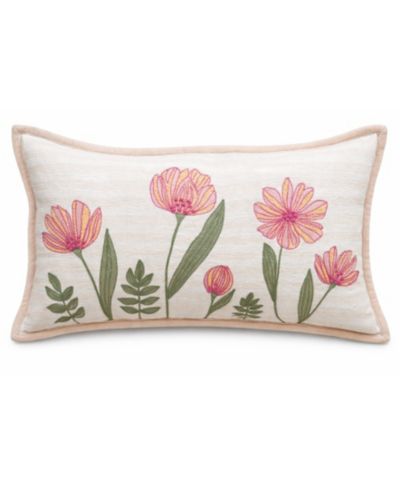 Vibhsa Poppy Garden Spring Embroidered Lumbar Decorative Pillow, 14" x 24"