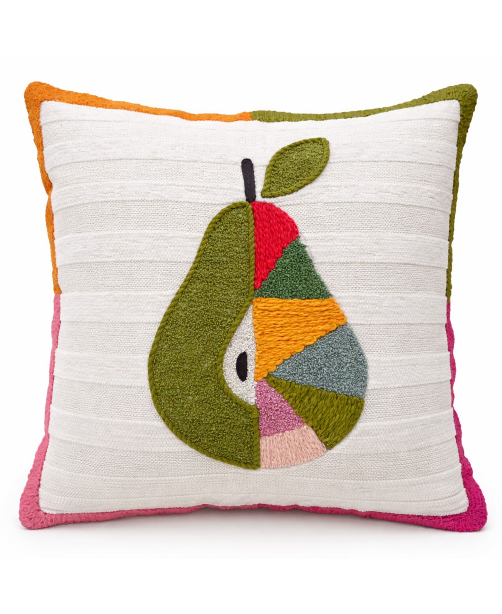 Vibhsa Dear Pear Textured Stripe Embroidered Decorative Pillow, 20" x 20"