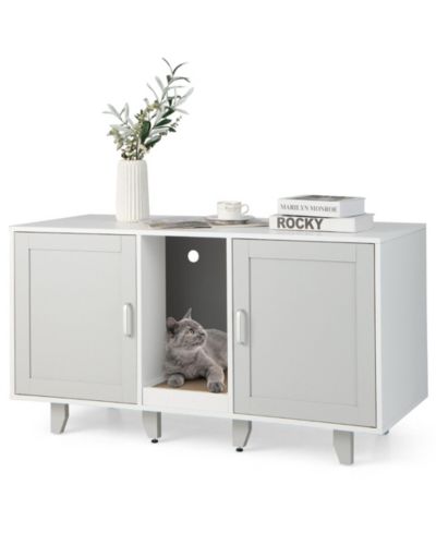 Gymax Cat Litter Box Enclosure Hidden Cat Washroom w/ 2 Doors