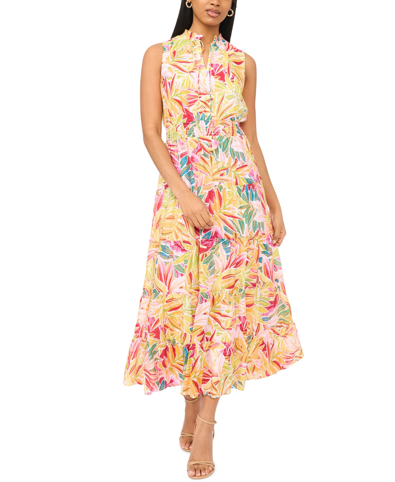 MSK Women's Tie Neck Tiered Maxi Dress