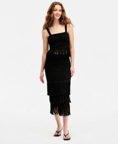 Bar III Женская Tiered-Fringe Sweater Skirt