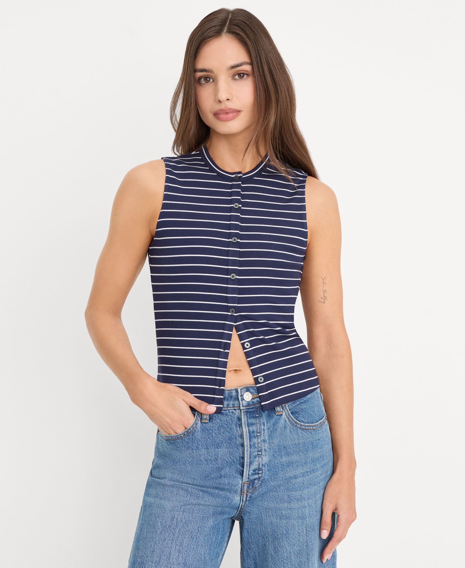 Good American Women's Striped Button-Front Top, Regular & Plus Size
