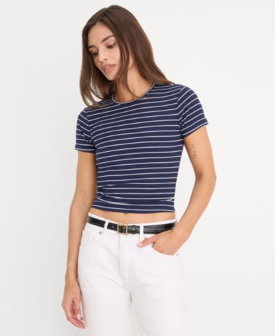 Good American Women's Striped Short-Sleeve Crop T-Shirt