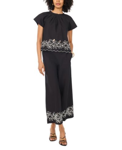 Vince Camuto Women's High-Rise Tie-Waist Scallop Hem Pants