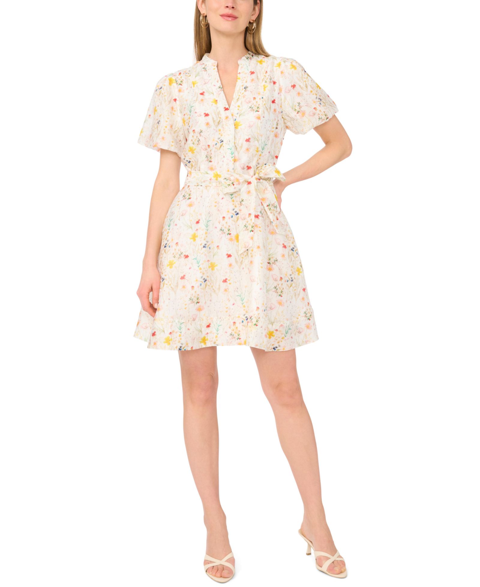 Vince Camuto Women's V-Neck Puff-Sleeve Mini Dress