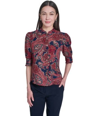 Женская блузка Tommy Hilfiger Paisley Print Ruffle Neck Button Up