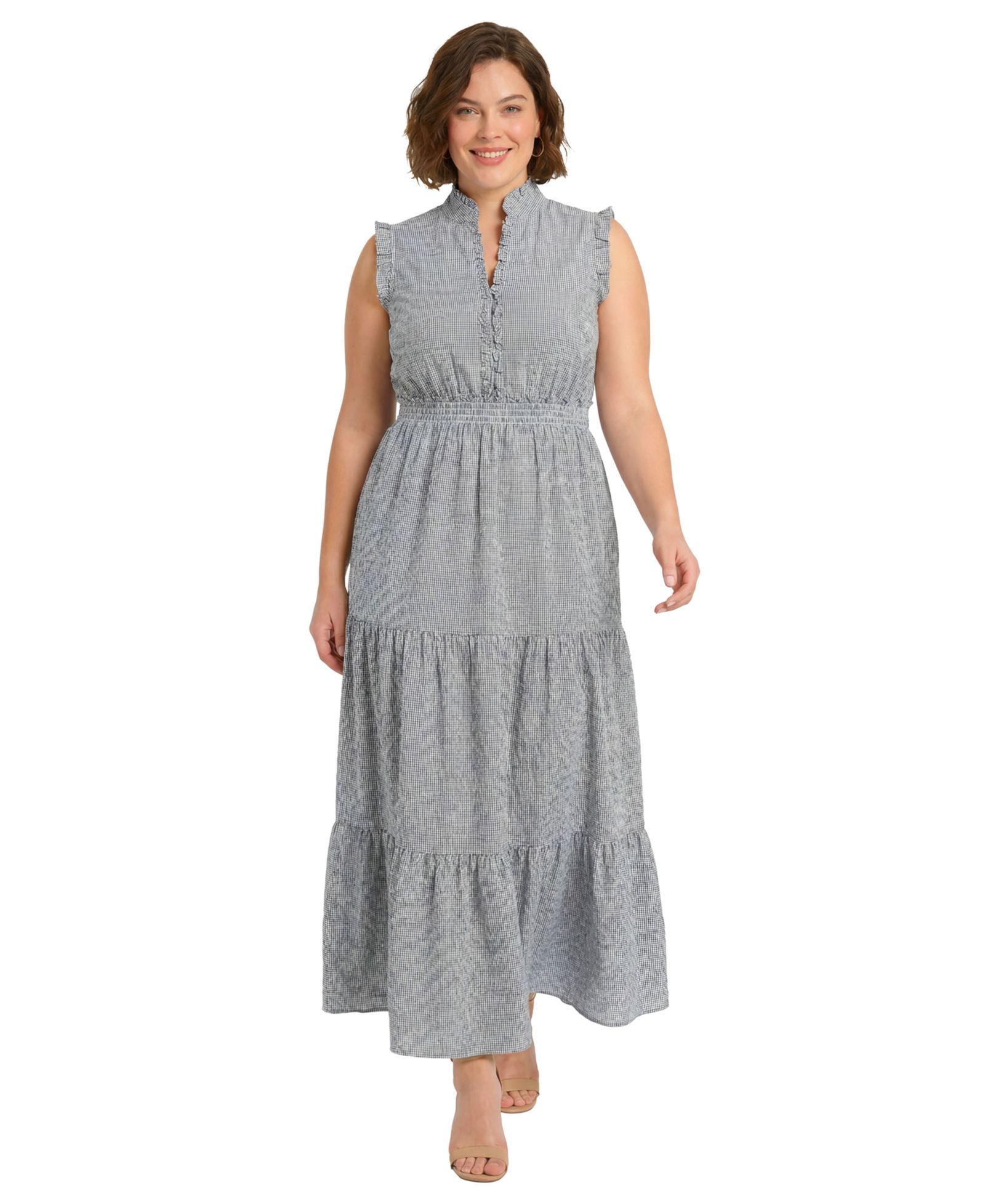 London Times Plus Size Sleeveless Tiered Maxi Dress