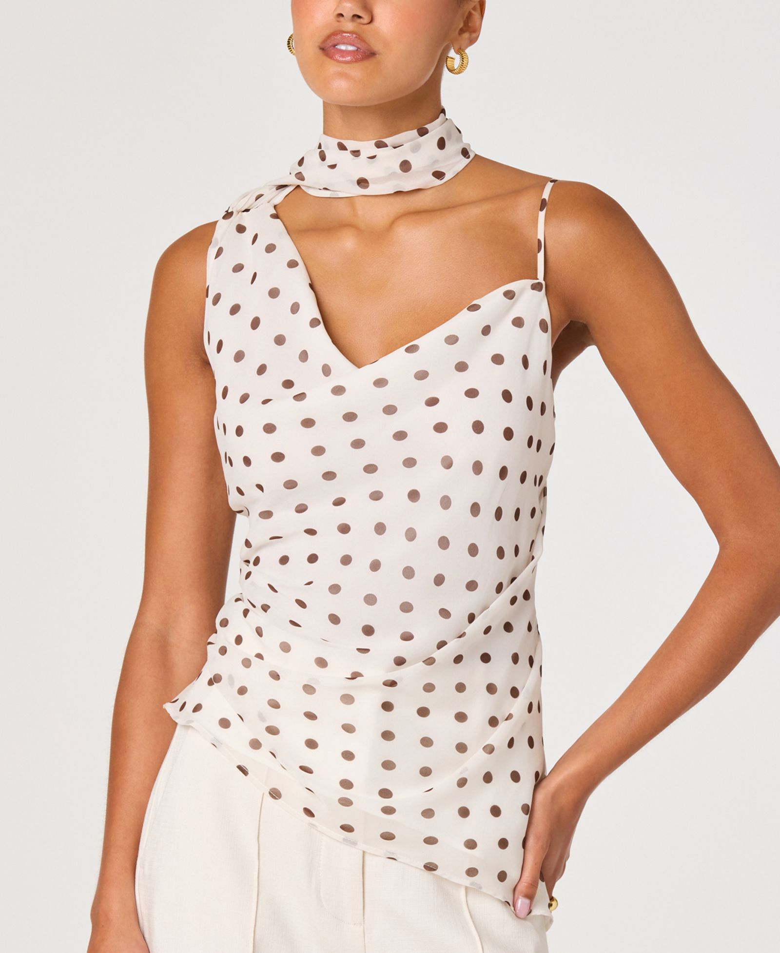 ASTR the Label Women's Chiffon Cowl Neck Scarf Top