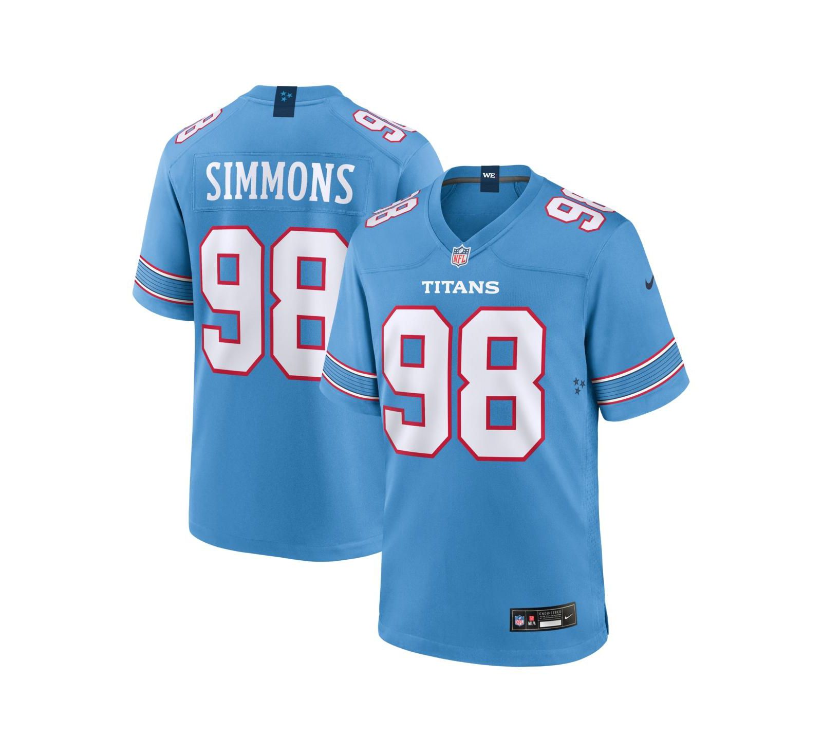 Мужская джерси Nike Jeffery Simmons Light Blue Tennessee Titans Game