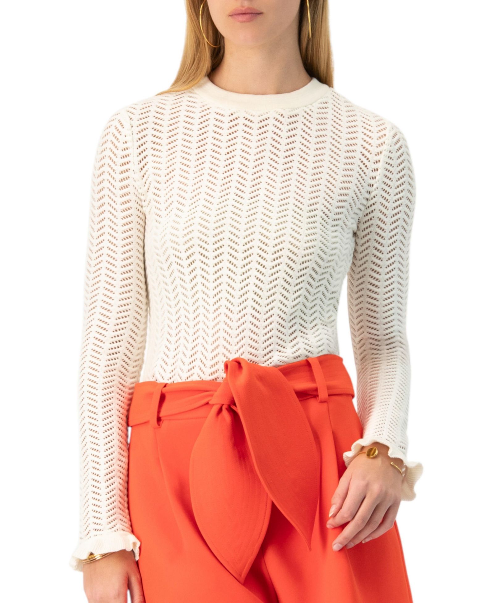 Ivonne Women's Long Sleeve See-Through Knitted Blouse