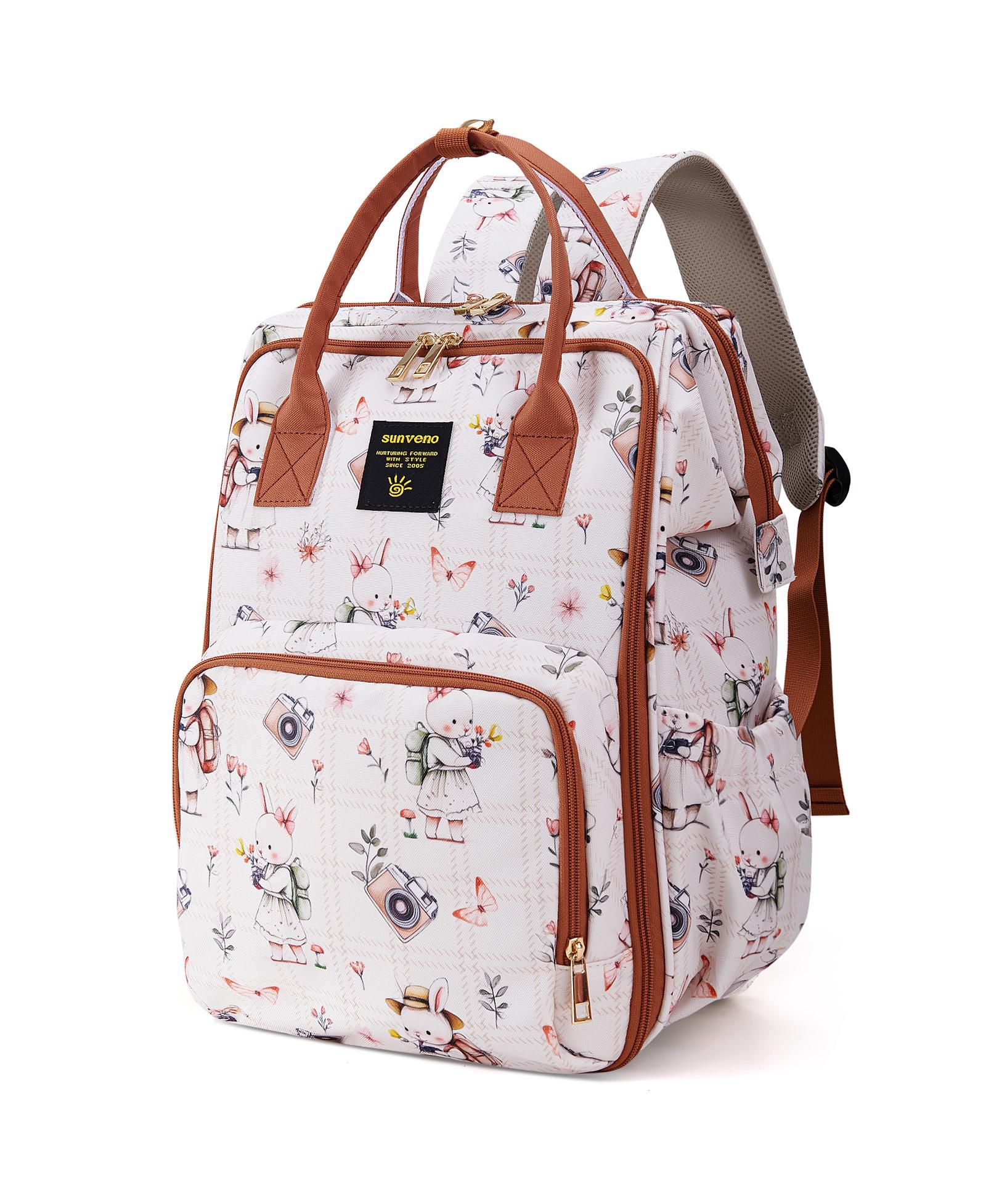 SUNVENO Wide Open Frame Diaper Bag Backpack with Insulated Bottle Pockets