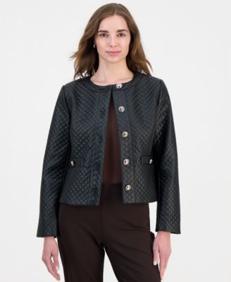 JM Collection женская стеганая куртка из искусственной кожи на пуговицах