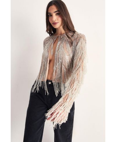 Nasty Gal Women's Embellished Tassel Zig Zag Jacket