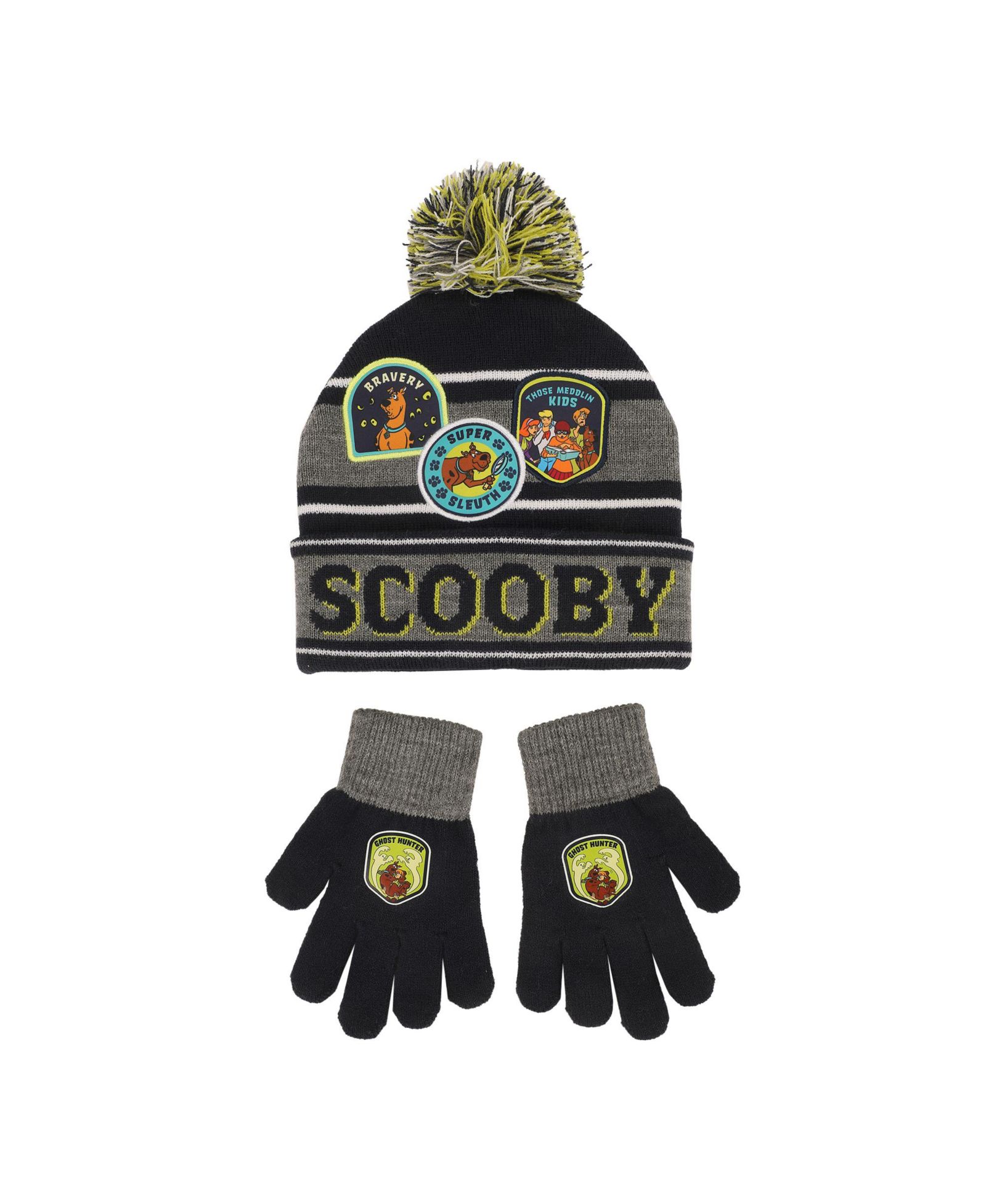 Scooby Doo Super Sleuth Badges Youth 2-Piece Knit Beanie and Gloves Set