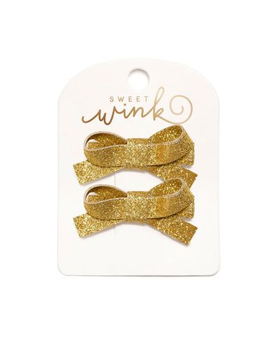 Sweet Wink Little and Big Girls Gold Sparkle Bow Clip Set