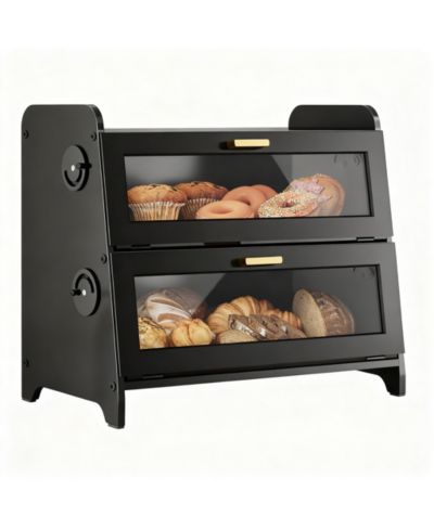 Yigii Bread Box 2-Tier Bamboo Storage Cutting Board Adjustable Vent