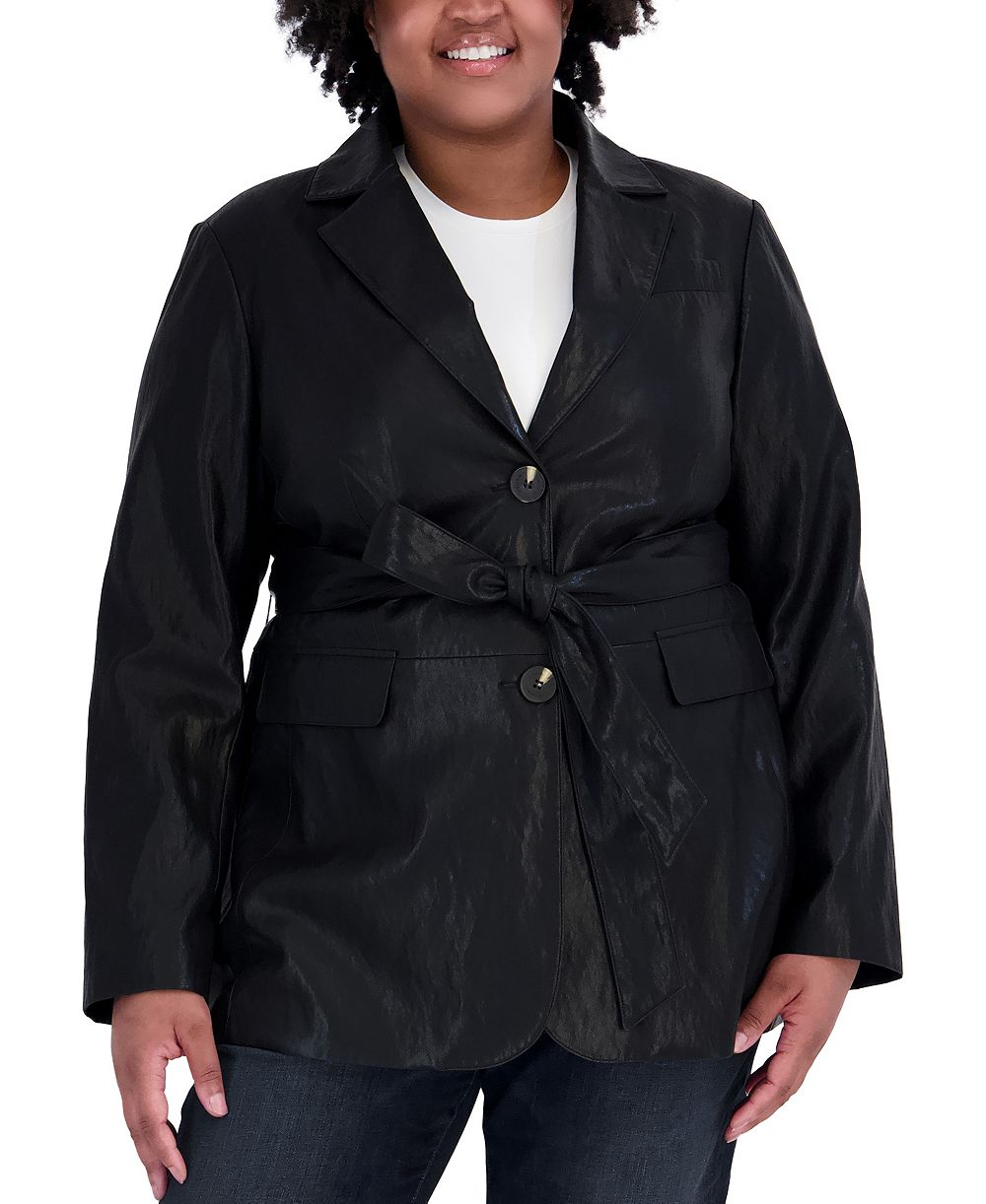 Tahari Plus Size Belted Faux Leather Trench Coat