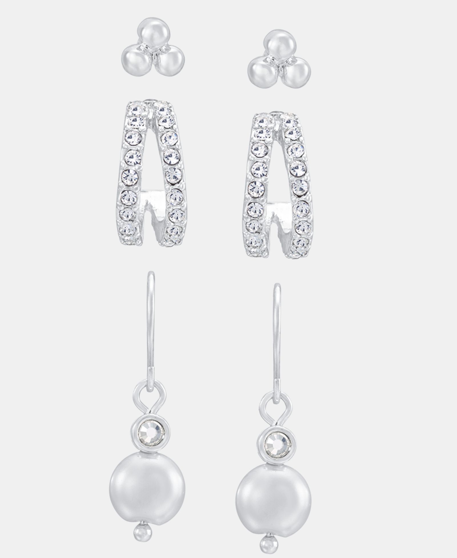 Серьги Anne Klein Silver-Tone Stud, Hoop and Drop, комплект из 3 шт.