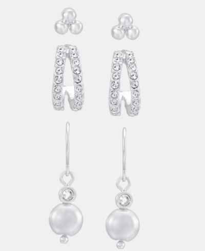 Anne Klein Silver-Tone Stud, Hoop and Drop Earrings, Set of 3