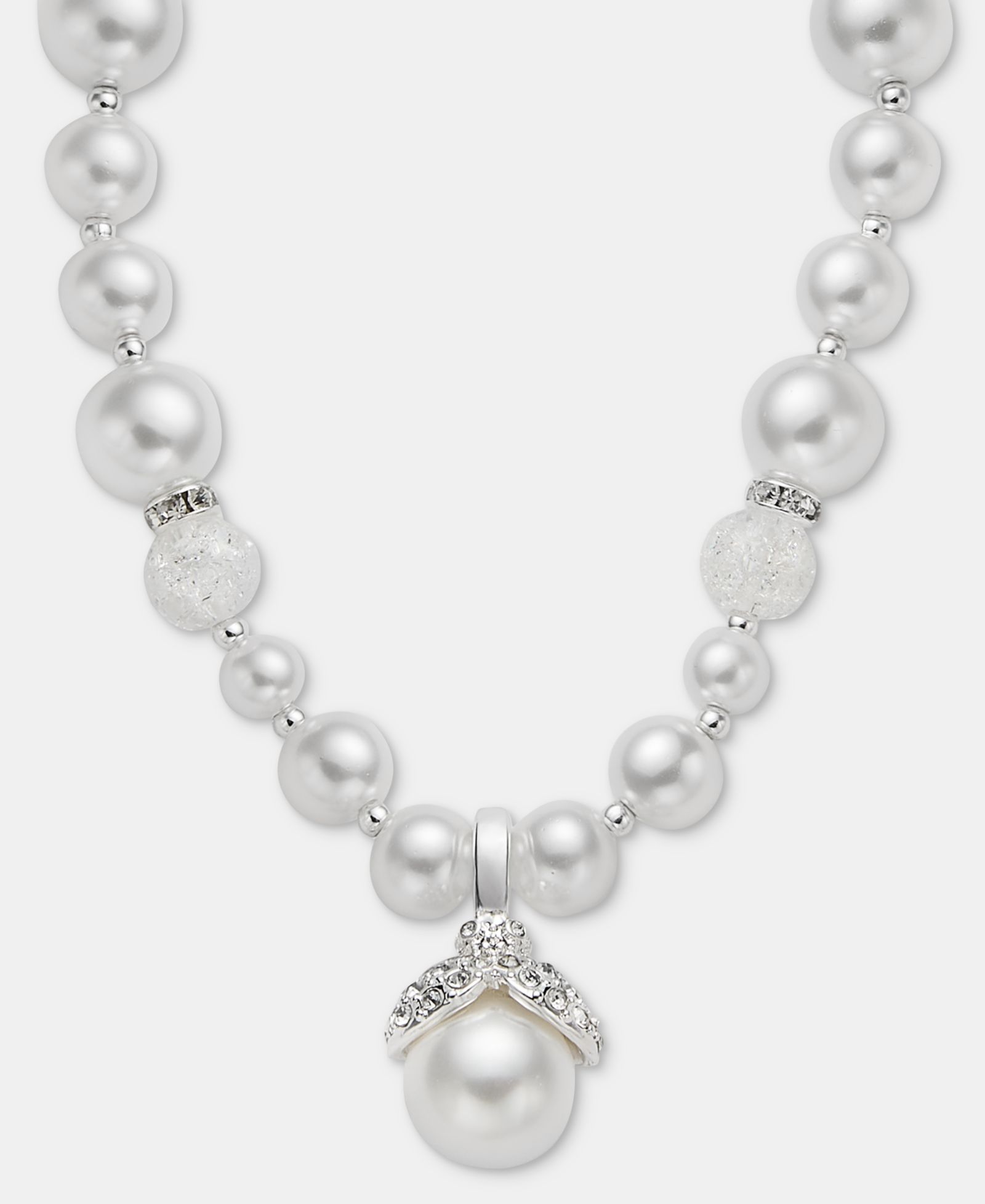 Anne Klein Silver-Tone Removable Glass Pearl Pendant Necklace