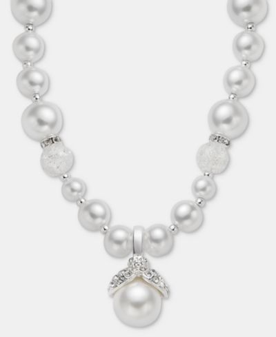 Anne Klein Silver-Tone Removable Glass Pearl Pendant Necklace