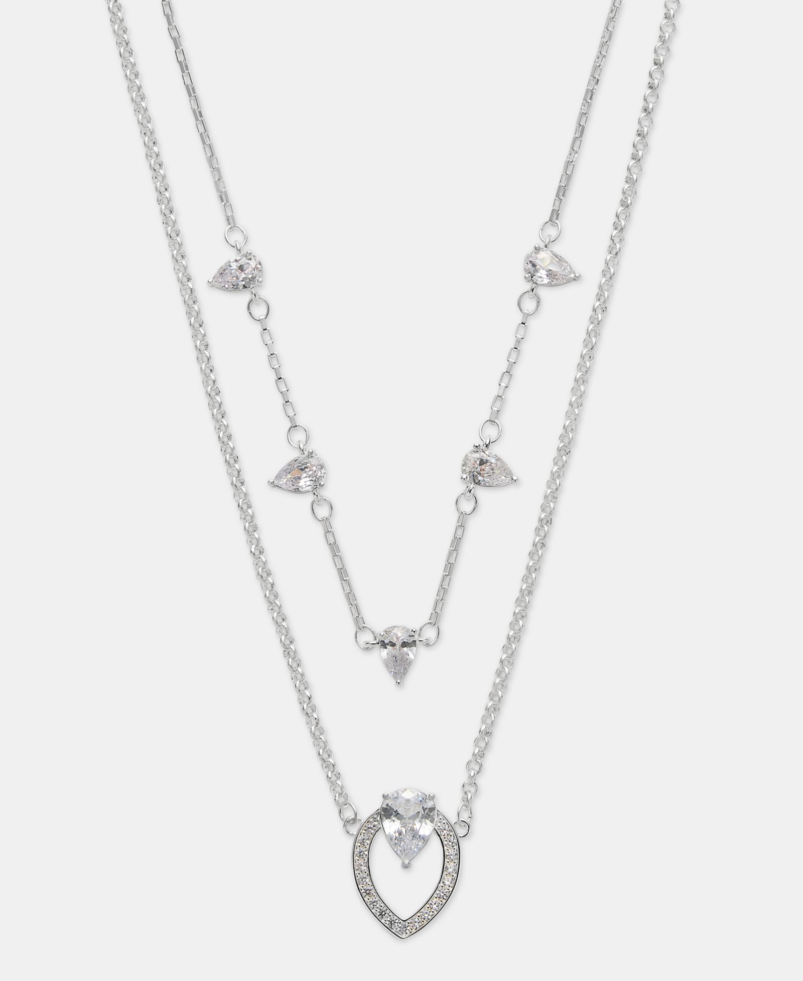 Anne Klein Silver-Tone Two-in-One Navette Stone Pendant Necklace