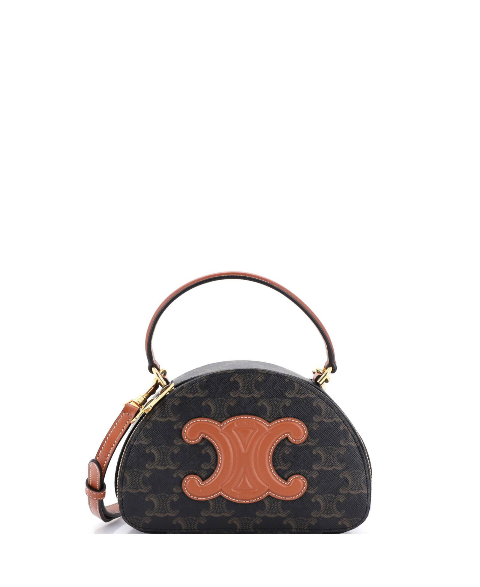 Сумка Celine Half Moon Case Triomphe из покрытого холста с кожаной отделкой, б/у