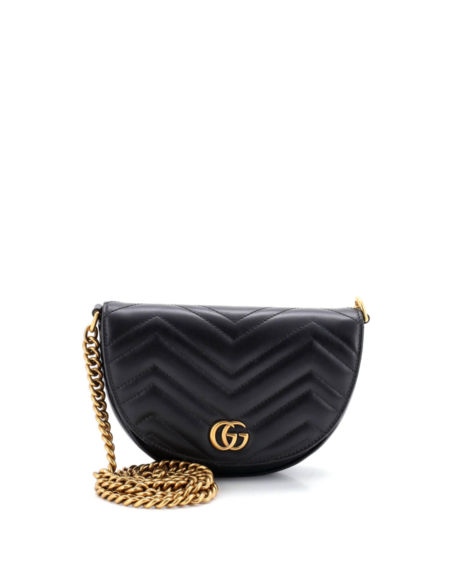 Pre-Owned Gucci Mini GG Marmont Half Moon Flap Crossbody Bag Matelasse Leather