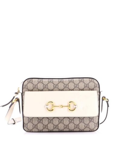 Pre-Owned Gucci Small Horsebit 1955 Flap Pocket Camera Bag GG Coated Canvas and Leather