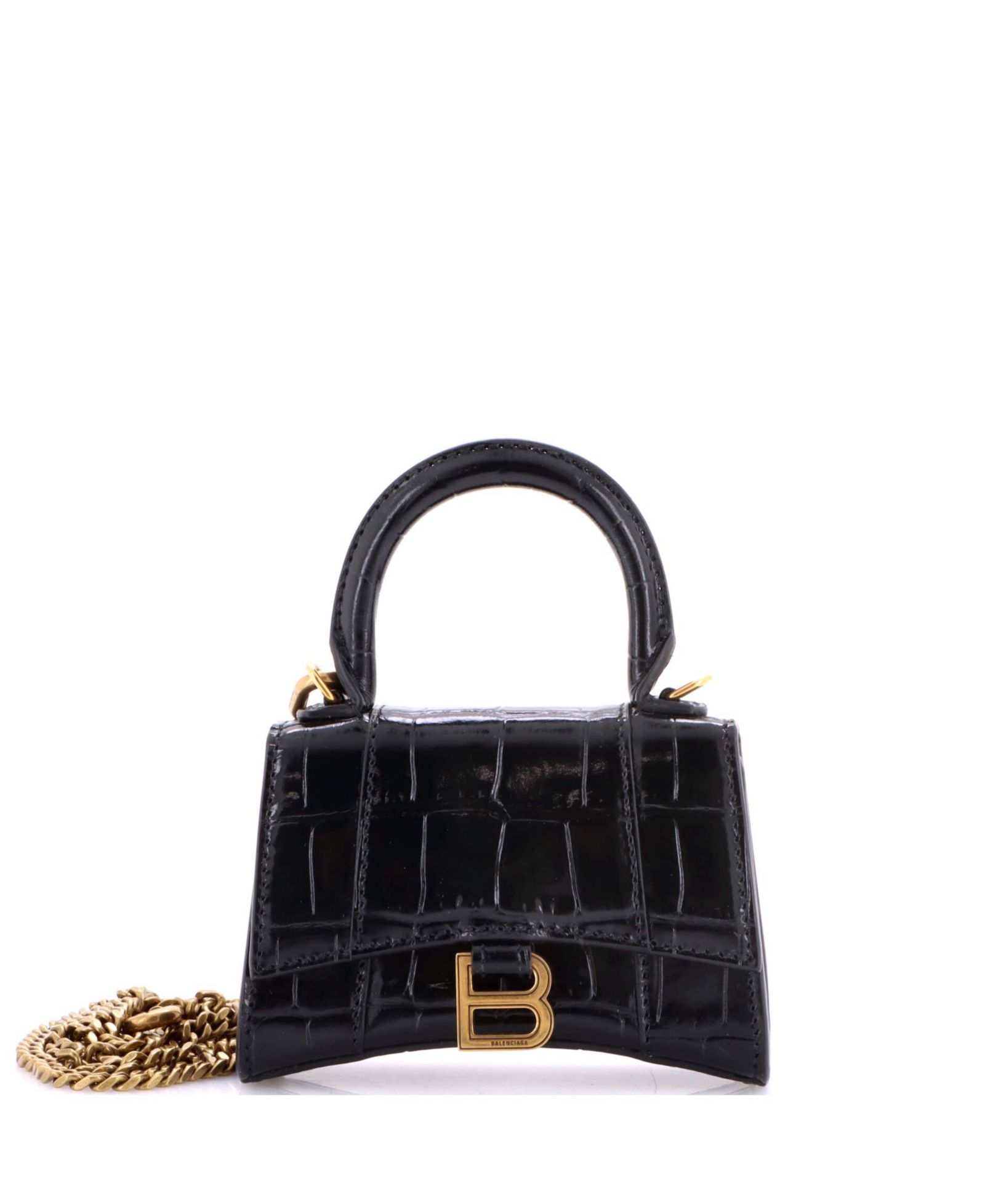 Pre-Owned Balenciaga Mini Hourglass Chain Top Handle Bag Embossed Leather