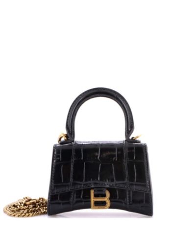Pre-Owned Balenciaga Mini Hourglass Chain Top Handle Bag Embossed Leather