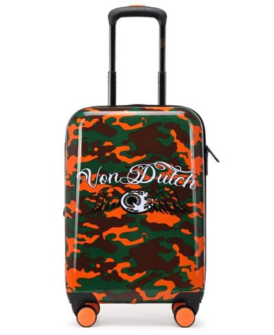 Винтажный жесткий чемодан-коляска Von Dutch Eyeflight Small Expandable в камуфляже с расширяющимся объемом