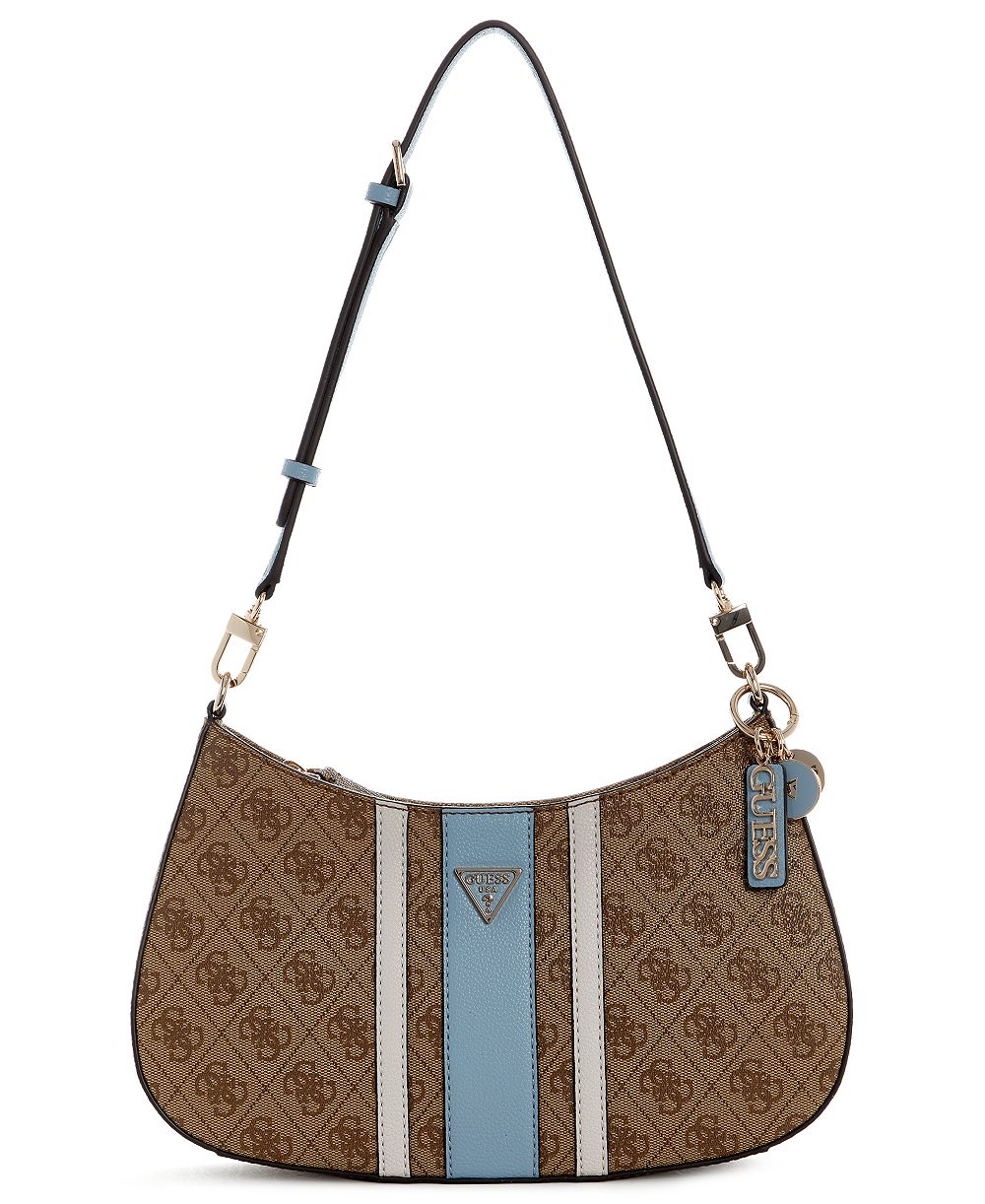 GUESS Noelle Small Top-Zip Striped Logo Shoulder Bag